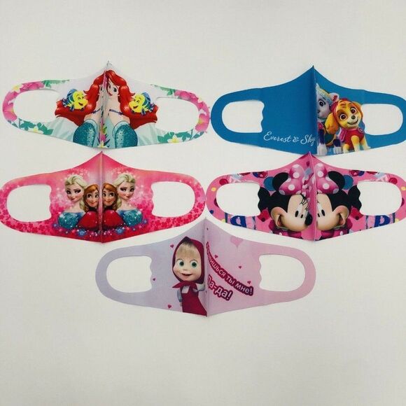 Brand New‎ Assorted Girls Face Mask Reusable 5 In Pack  Ariel/ Paw Patrol/Frozen - Picture 6 of 7